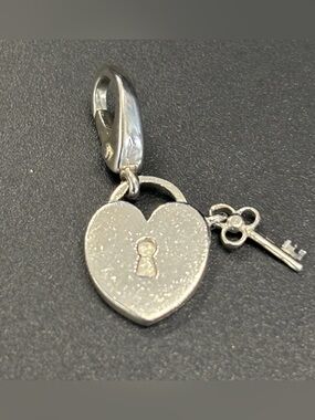 Sterling Silver 925 Heart Lock and Key Dangle Charm Love Theme